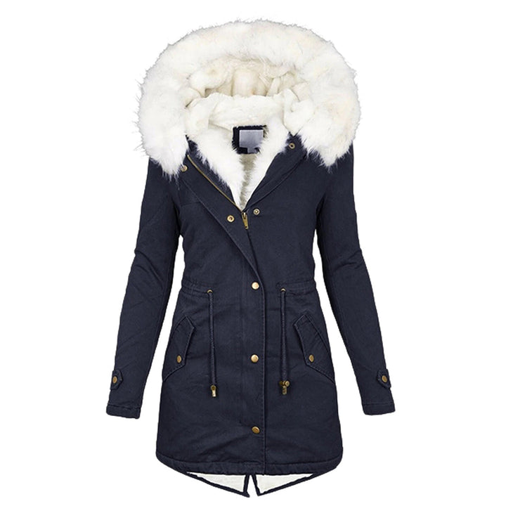 Kerstin Winterjacke in Marineblau mit Fellkapuze, Vorderansicht