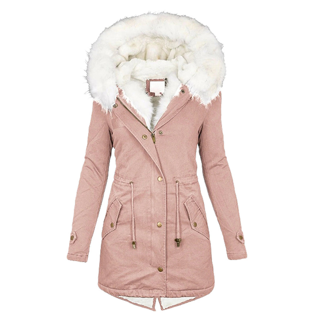 Kerstin Winterjacke in Rosa mit Fellkapuze, Vorderansicht