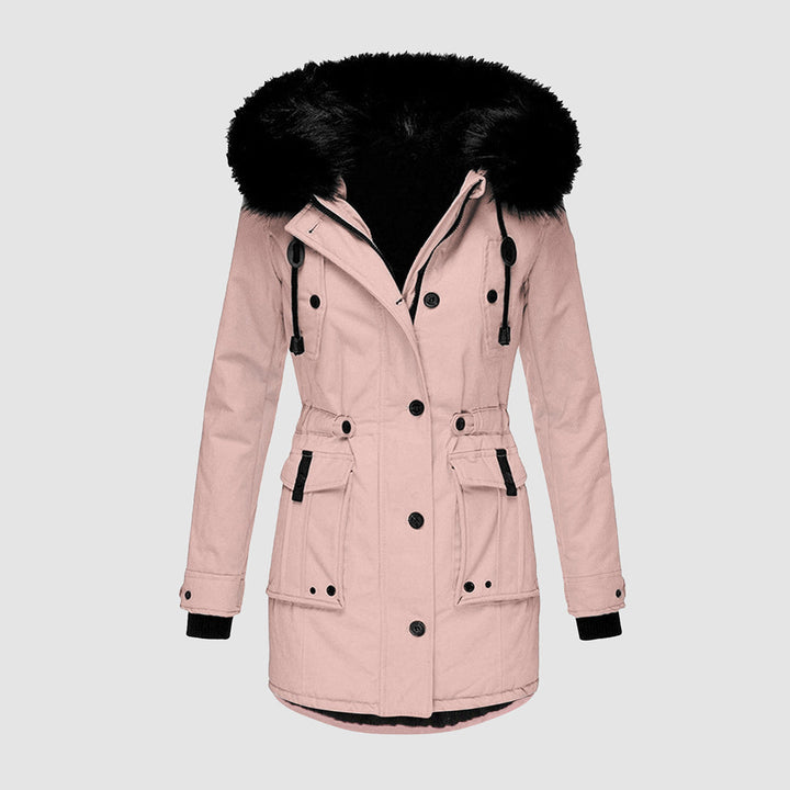 Kiara Winterjacke mit Fellkapuze in Rosa, Detailansicht