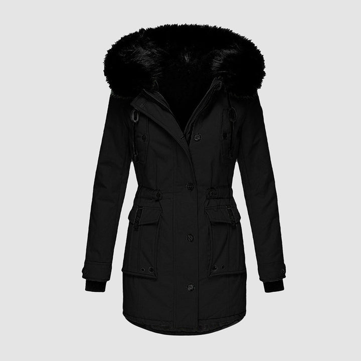 Kiara Winterjacke mit Fellkapuze in Schwarz, Vorderansicht