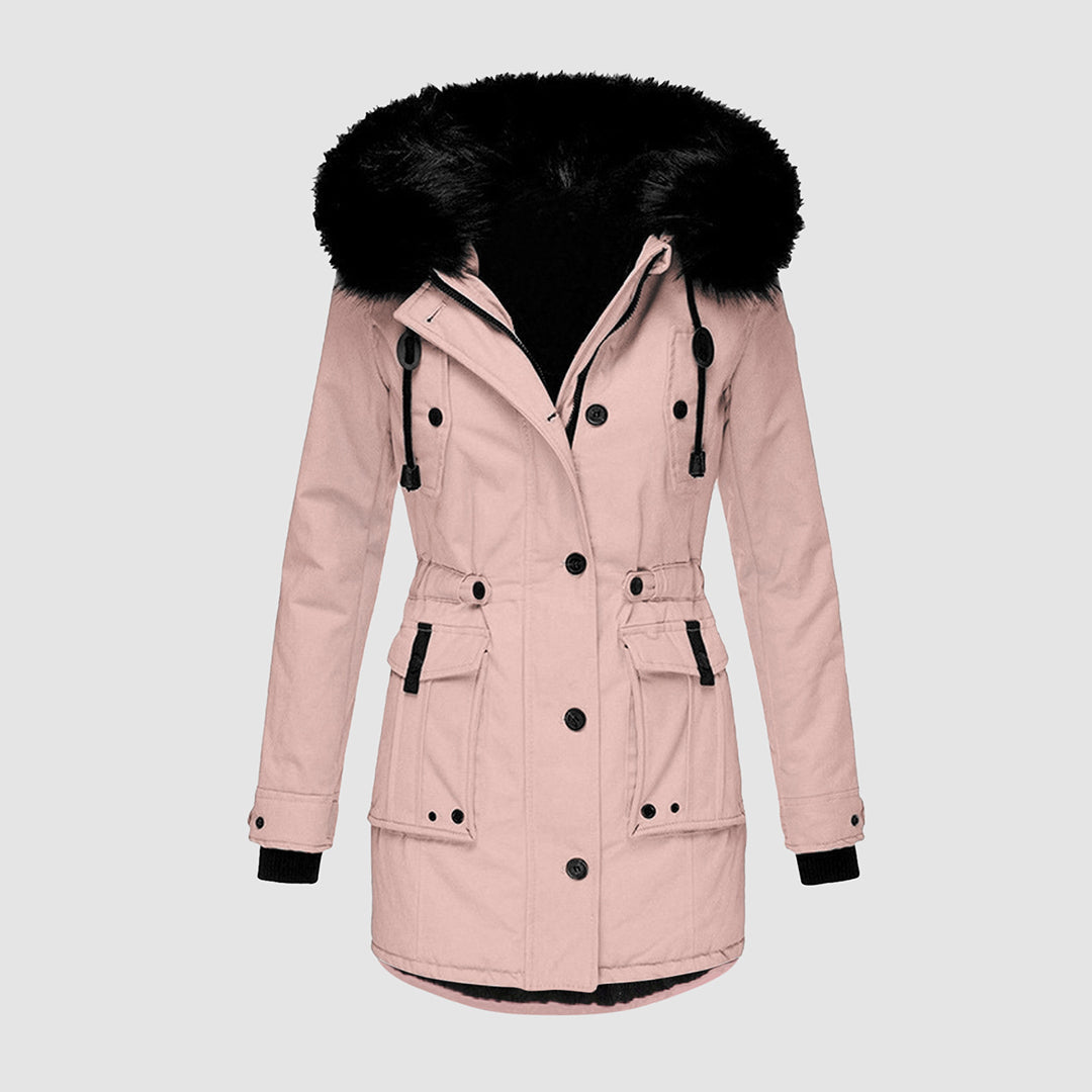 Kiara Winterjacke mit Fellkapuze in Rosa, Vorderansicht
