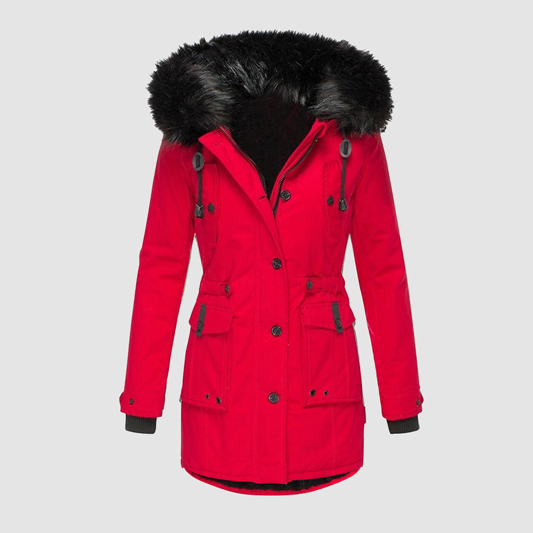 Kiara Winterjacke mit Fellkapuze in Rot, Vorderansicht