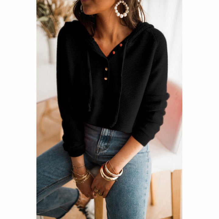 Liora schwarzer cropped Kapuzenpullover, Detailansicht