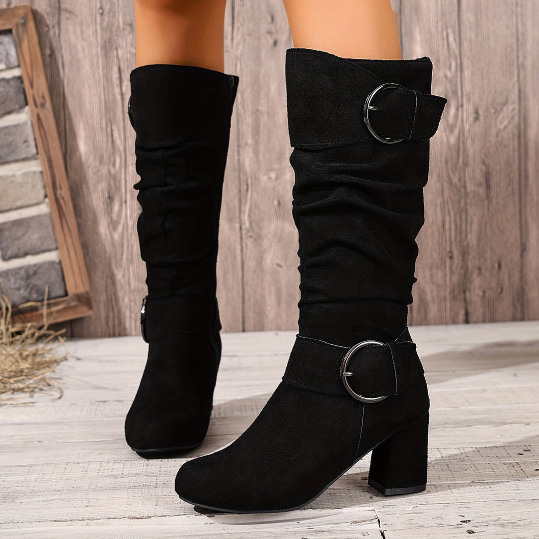 Liska Slouchy Stiefel mit Blockabsatz, schwarz, Frontalansicht beider Stiefel