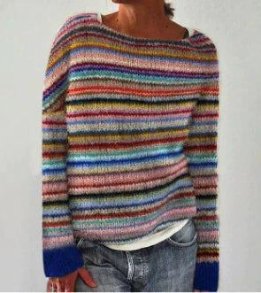 Margaux gestreifter Strickpullover in Regenbogenfarben, Vorderansicht