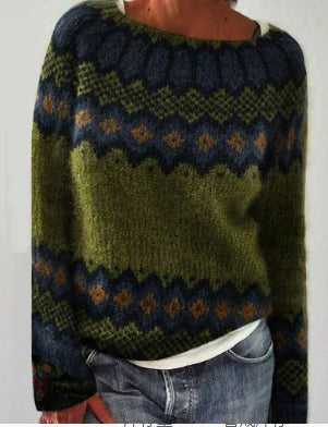 Margaux Strickpullover in Grün mit Fair-Isle-Muster, Vorderansicht