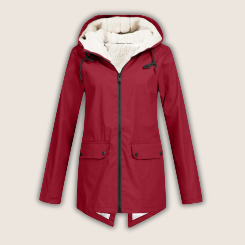 Marlene rote Regenjacke mit Kapuze, Vorderansicht