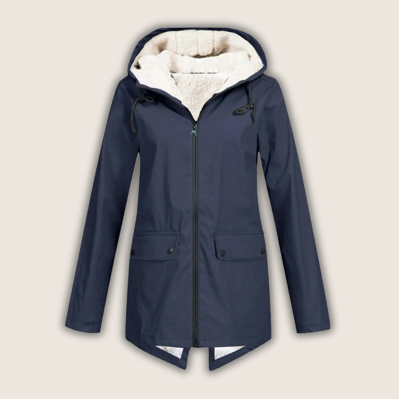 Marlene marineblaue Regenjacke mit Kapuze, Vorderansicht
