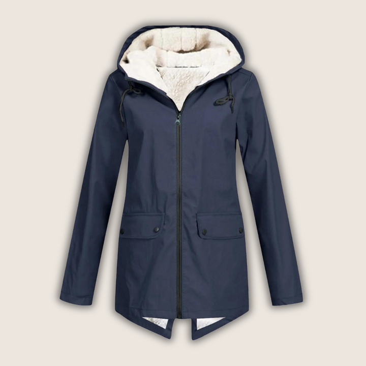 Marlene marineblaue Regenjacke mit Kapuze, Vorderansicht