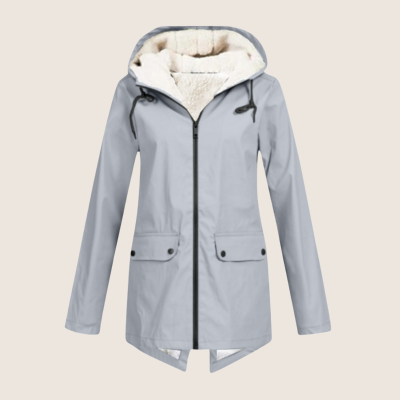 Marlene graue Regenjacke mit Kapuze, Vorderansicht