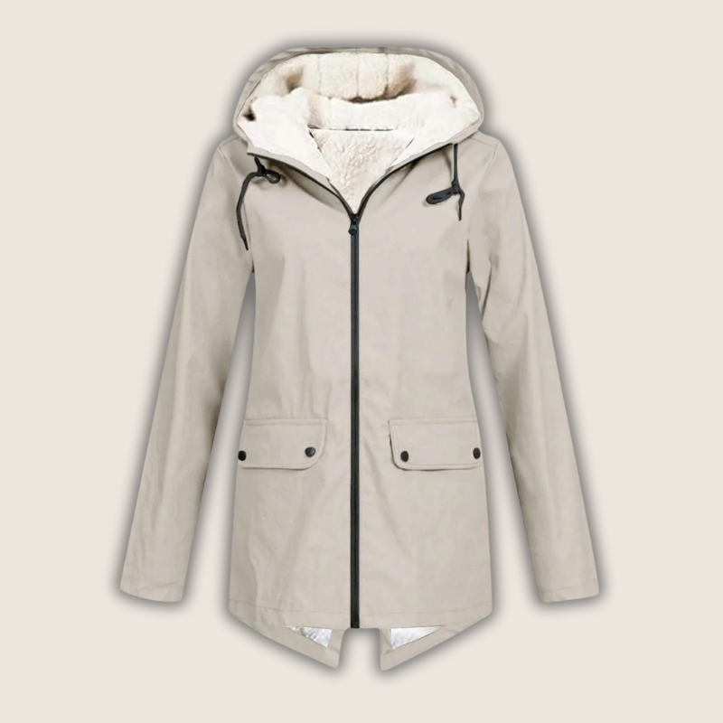 Marlene beige Regenjacke mit Kapuze, Vorderansicht