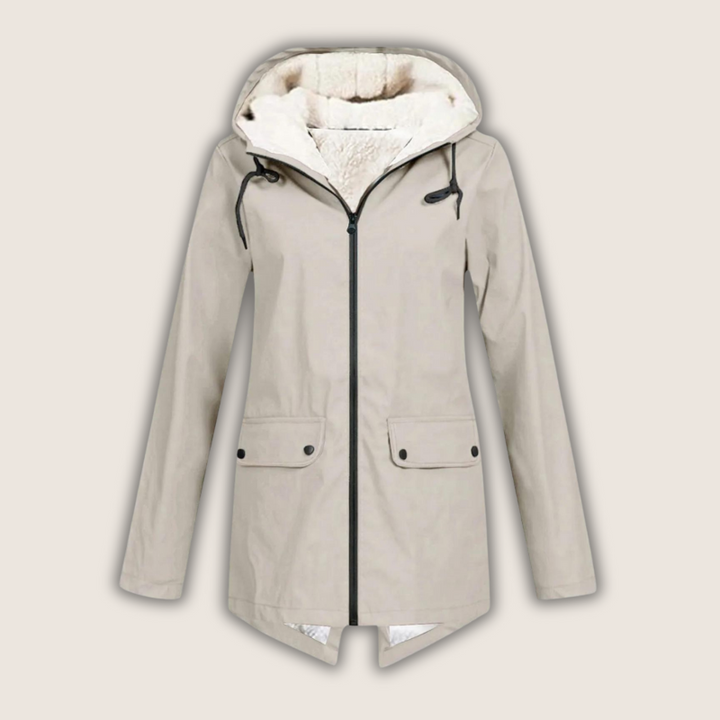 Marlene beige Regenjacke mit Kapuze, Vorderansicht