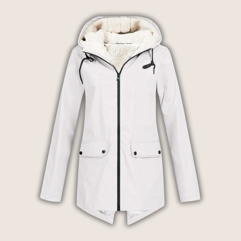 Marlene weisse Regenjacke mit Kapuze, Vorderansicht