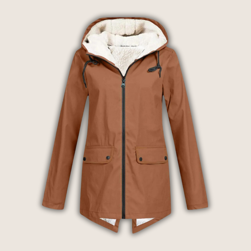 Marlene rostbraune Regenjacke mit Kapuze, Vorderansicht