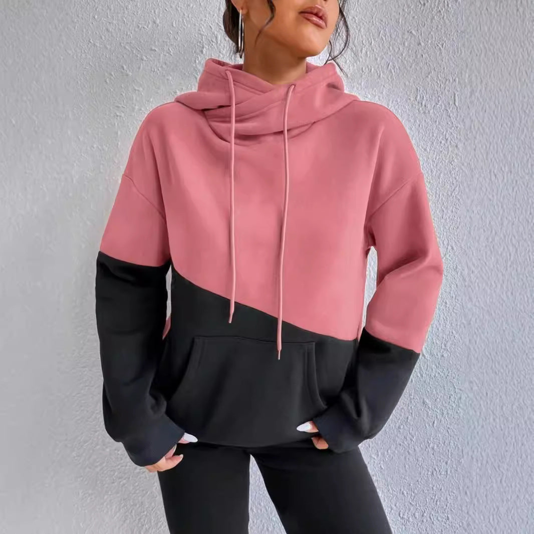 Meret Colorblock Hoodie mit Cowl-Neck in Rosa-Schwarz, Nahaufnahme