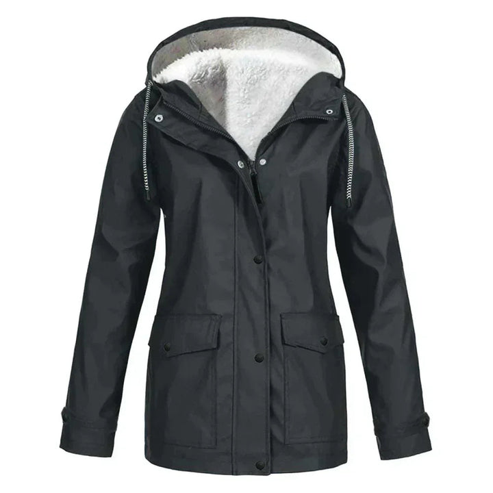 Mirja Regenjacke in Schwarz mit Fleece-Kapuze, Vorderansicht