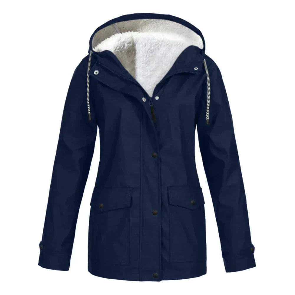 Mirja Regenjacke in Dunkelblau mit Kapuze, Vorderansicht