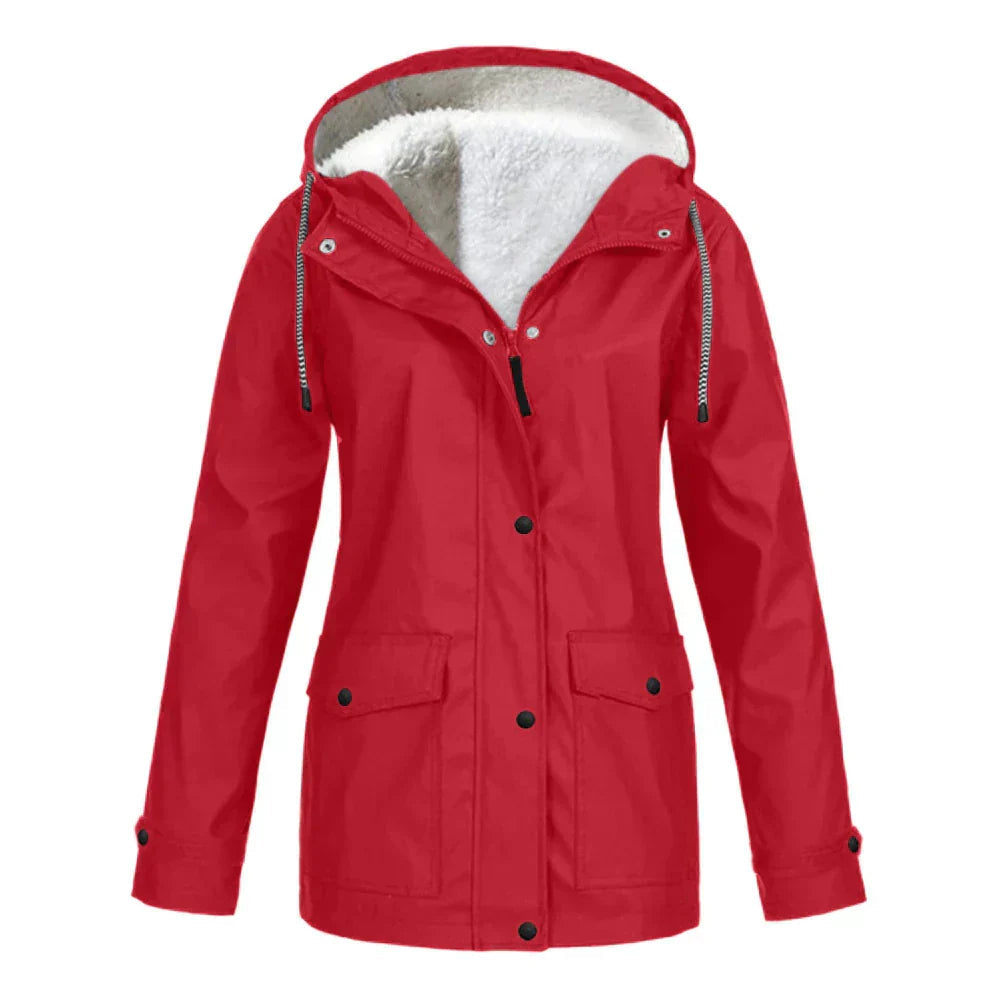 Mirja Regenjacke in Rot mit Fleece-Kapuze, Vorderansicht
