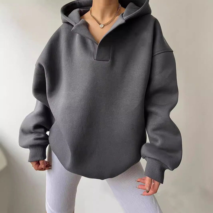 Nadja Oversized Hoodie in Dunkelgrau, Vorderansicht Detail