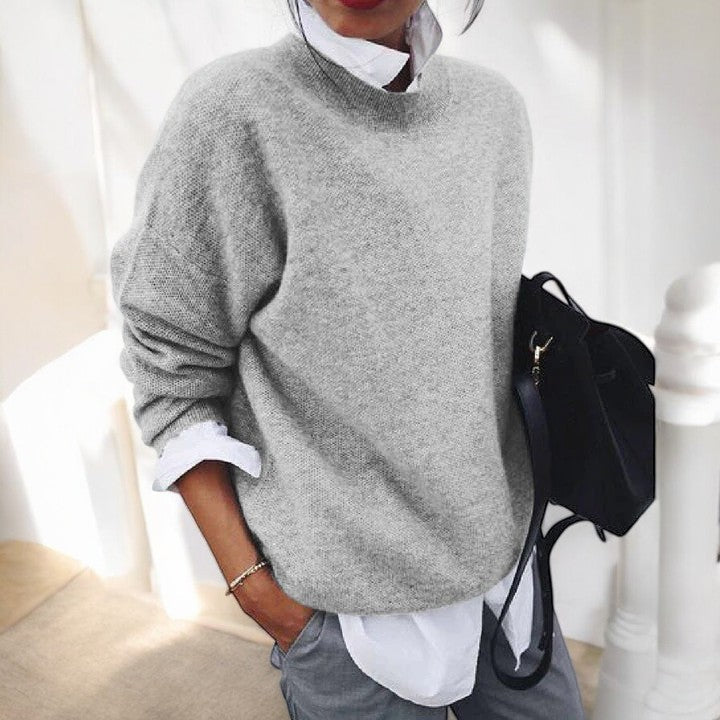 Naima grauer Oversize Rollkragen Pullover, Vorderansicht