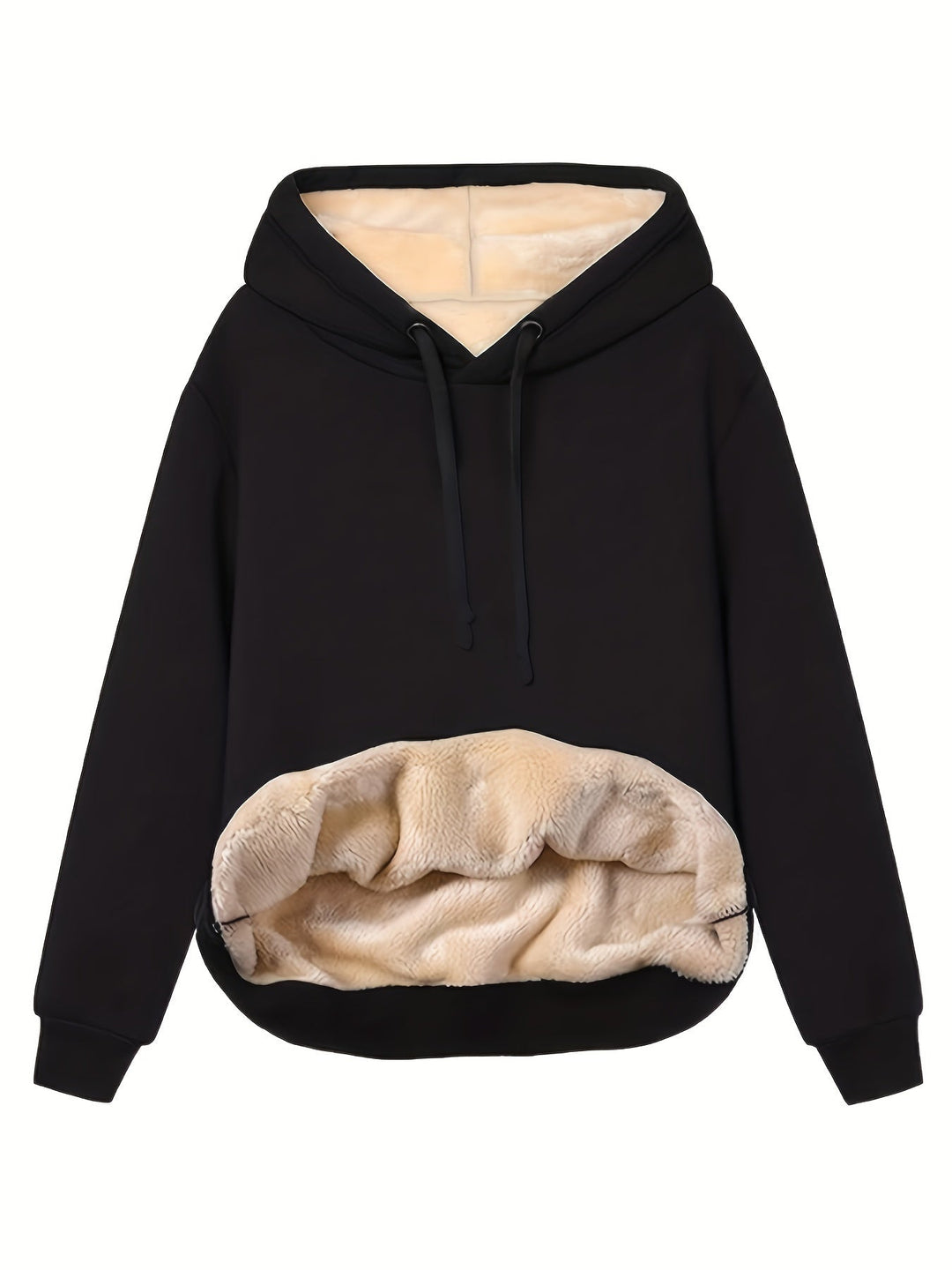 Nessa schwarzer Fleece Hoodie mit Kängurutasche, Vorderansicht