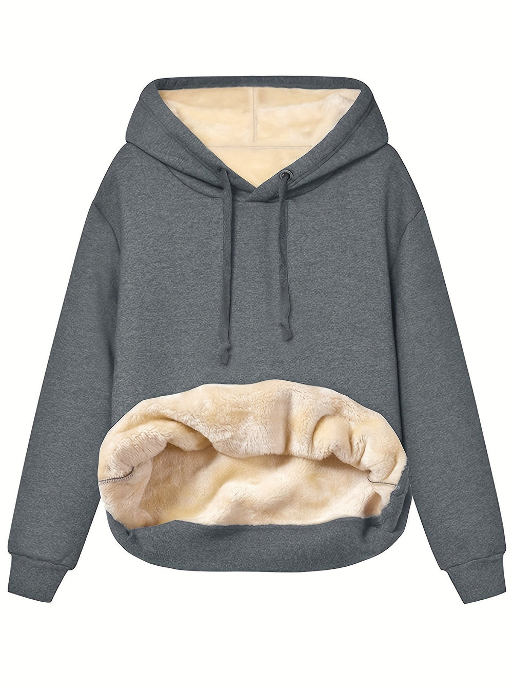 Nessa dunkelgrauer Fleece Kapuzenpullover, Vorderansicht