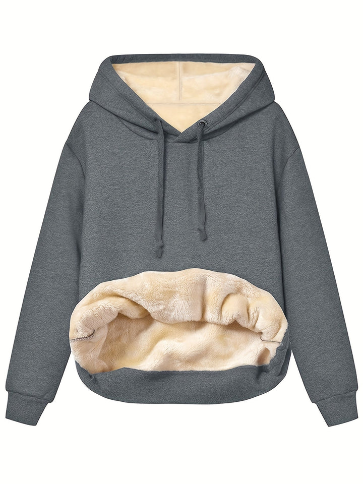 Nessa dunkelgrauer Fleece Kapuzenpullover, Vorderansicht