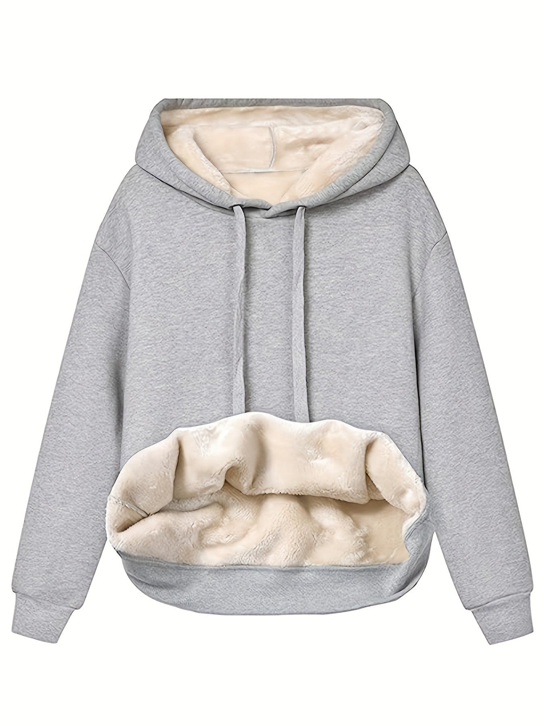 Nessa hellgrauer Fleece Hoodie mit Kordelzug, Vorderansicht