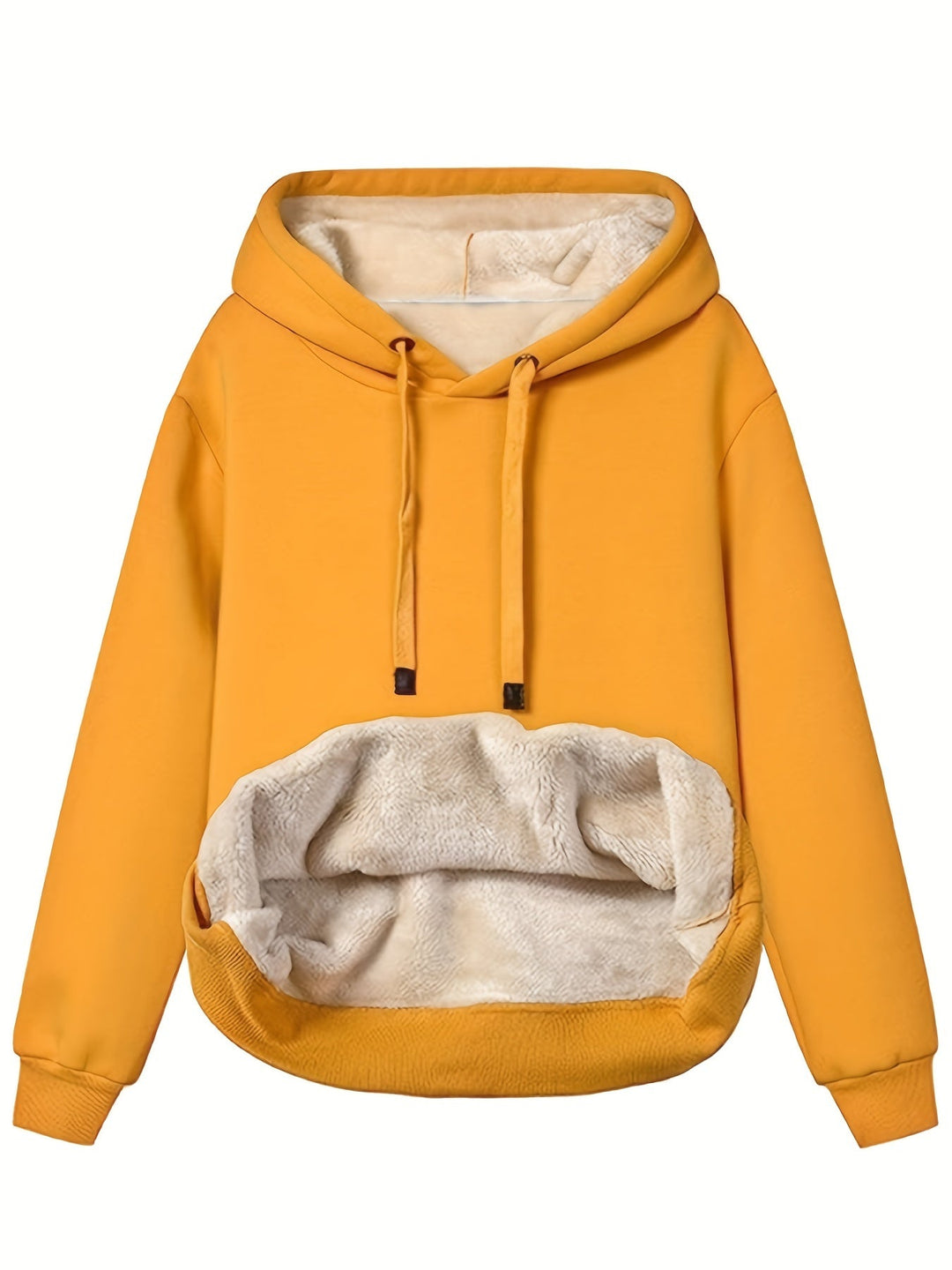 Nessa gelber Fleece Hoodie mit Kängurutasche, Vorderansicht