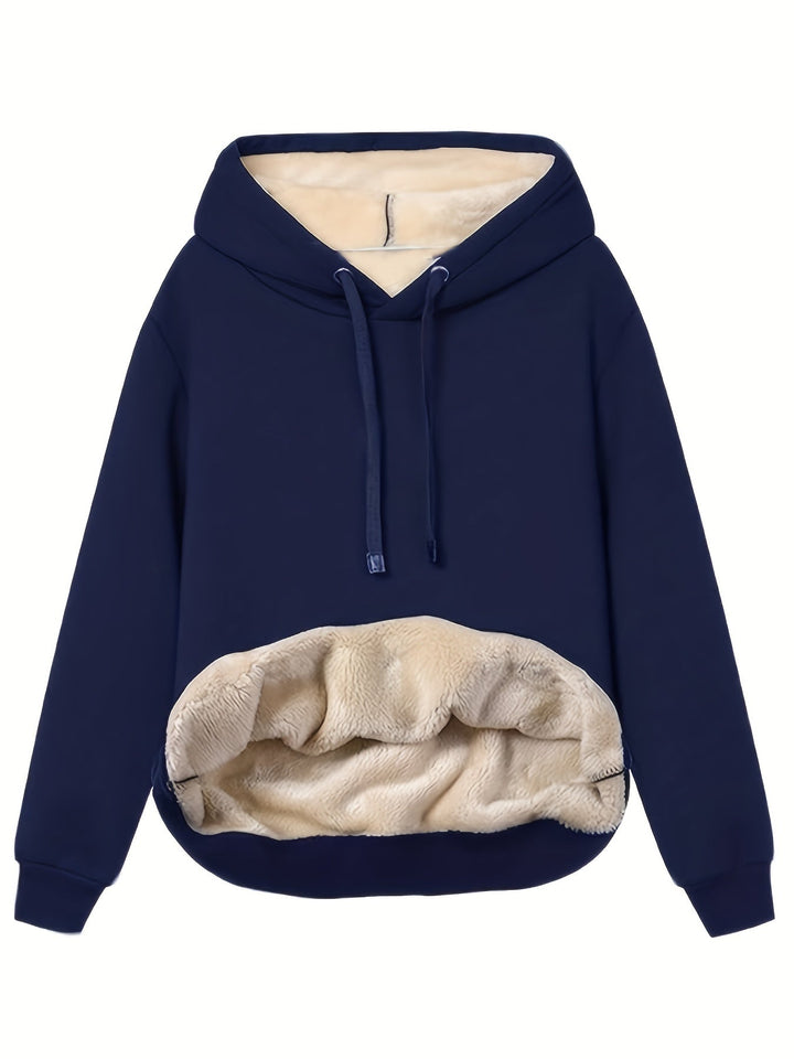 Nessa dunkelblauer Fleece Kapuzenpullover, Vorderansicht