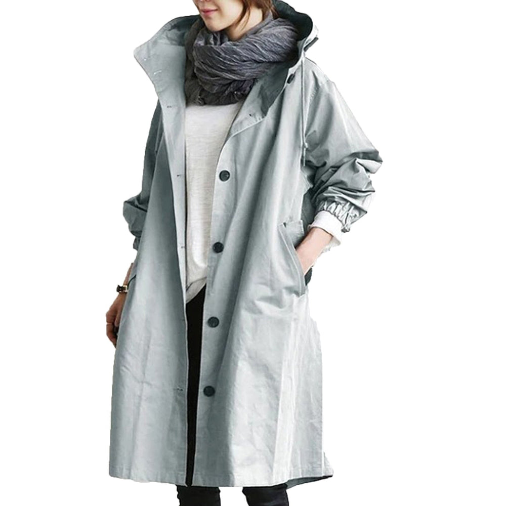 Noelia Oversized Regenjacke mit Kapuze, Vorderansicht in Hellgrau