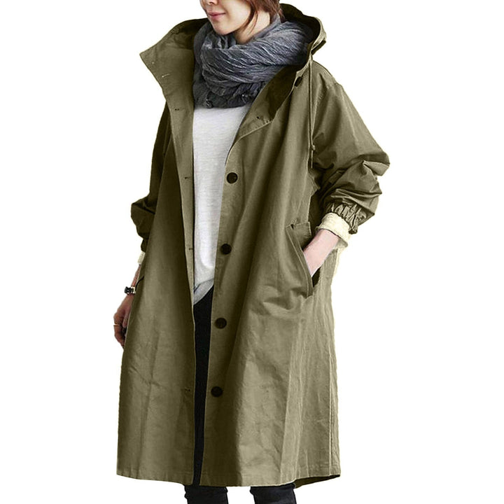 Noelia Oversized Regenjacke mit Kapuze, Vorderansicht in Khaki