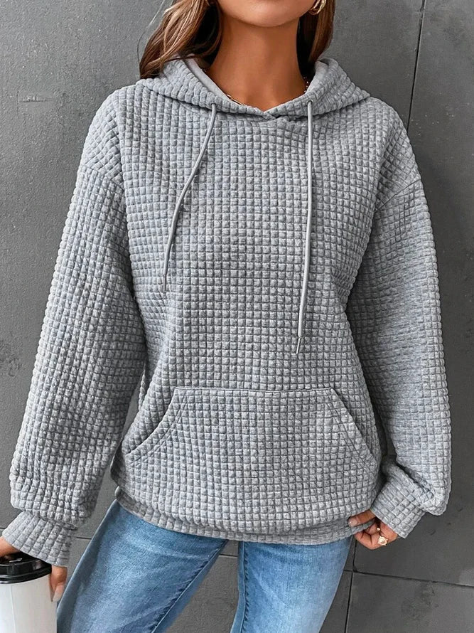 Odina Waffelstrick Kapuzenpullover in Grau, Vorderansicht