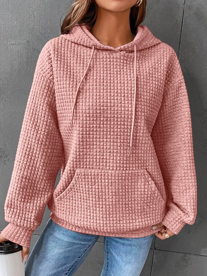 Odina Waffelstrick Kapuzenpullover in Rosa, Vorderansicht