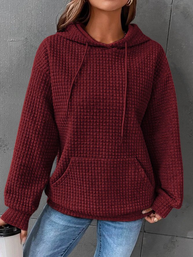 Odina Waffelstrick Kapuzenpullover in Weinrot, Vorderansicht