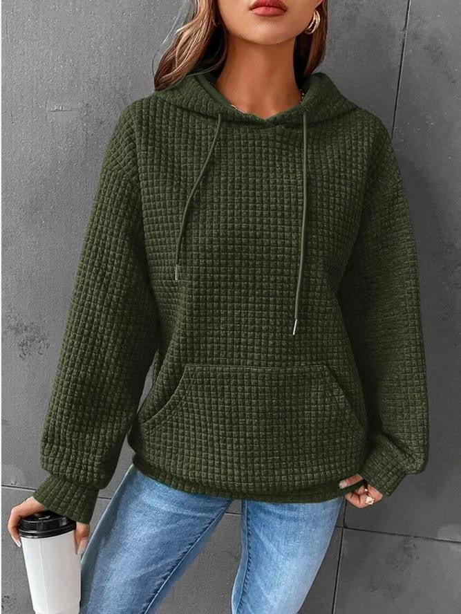 Odina Waffelstrick Kapuzenpullover in Grün, Vorderansicht