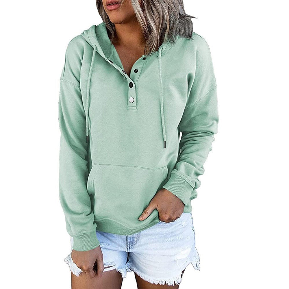 Priska Kapuzenpullover mit Knopfleiste in Mintgrün, Vorderansicht