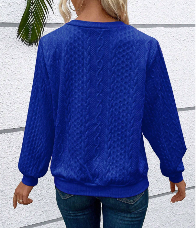 Rosalie strukturierter Pullover in Blau, Rückansicht
