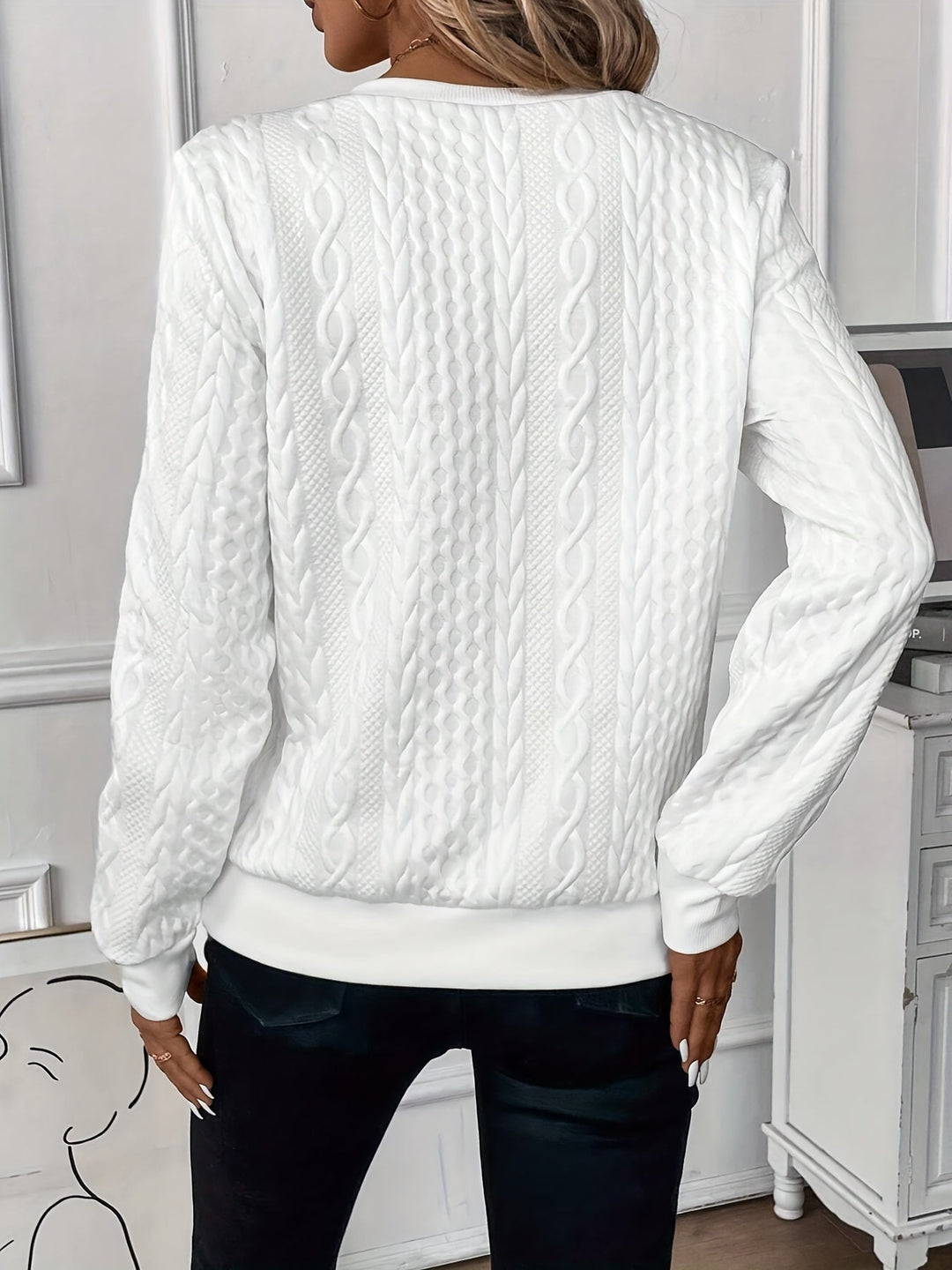 Rosalie Kabelstrick Pullover in Weiss, Rückansicht
