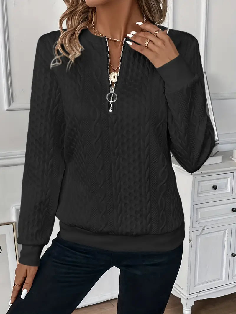 Rosalie Reissverschluss-Pullover in Schwarz, Rückansicht