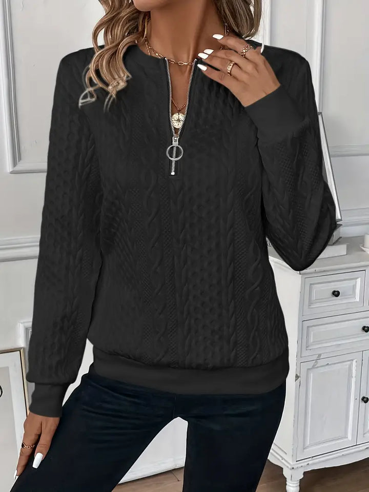 Rosalie Reissverschluss-Pullover in Schwarz, Rückansicht