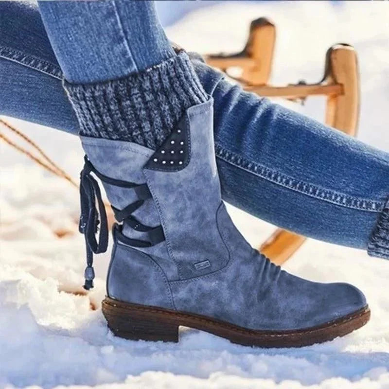 Sanna Mid-Calf Boots mit Strickbündchen in Blau, Seitenansicht