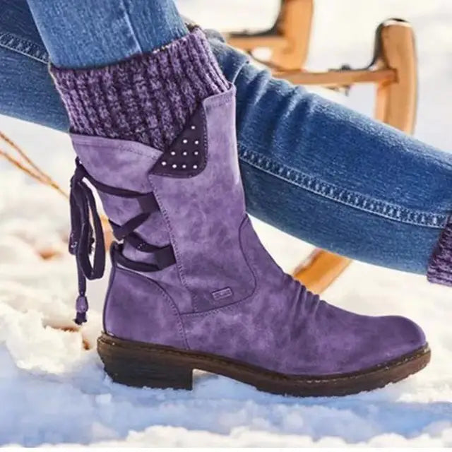 Sanna Mid-Calf Boots mit Strickbündchen in Violett, Seitenansicht