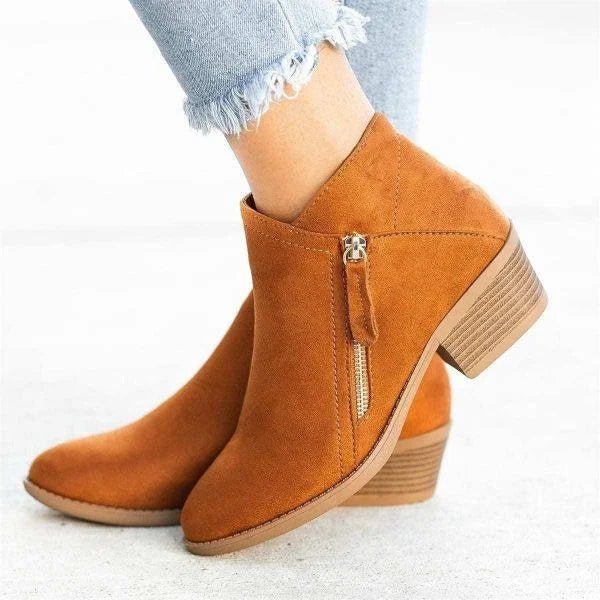 Selina cognacfarbene Ankle Boots mit Blockabsatz, Seitenansicht