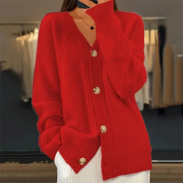 Selina Strickjacke mit Knopfleiste, Vorderansicht in Rot