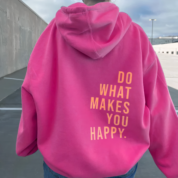 Sofia Oversized Kapuzenpullover in Pink mit orangem Schriftzug-Print, Rückenansicht
