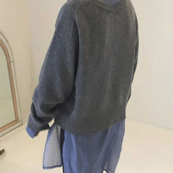 Solveig asymmetrischer Cardigan in Grau, Rückansicht