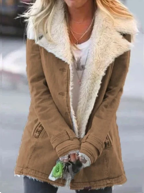 Talia braune Winterjacke mit Fellkragen, Vorderansicht