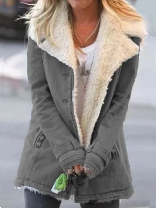 Talia graue Winterjacke mit Fellkragen, Vorderansicht