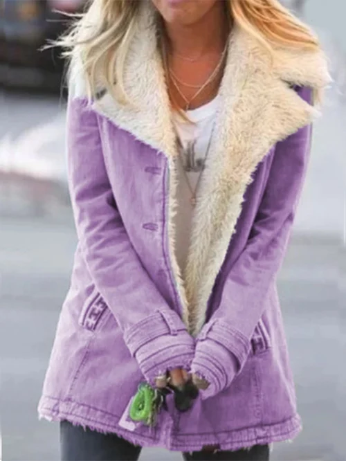 Talia lila Winterjacke mit Fellkragen, Vorderansicht
